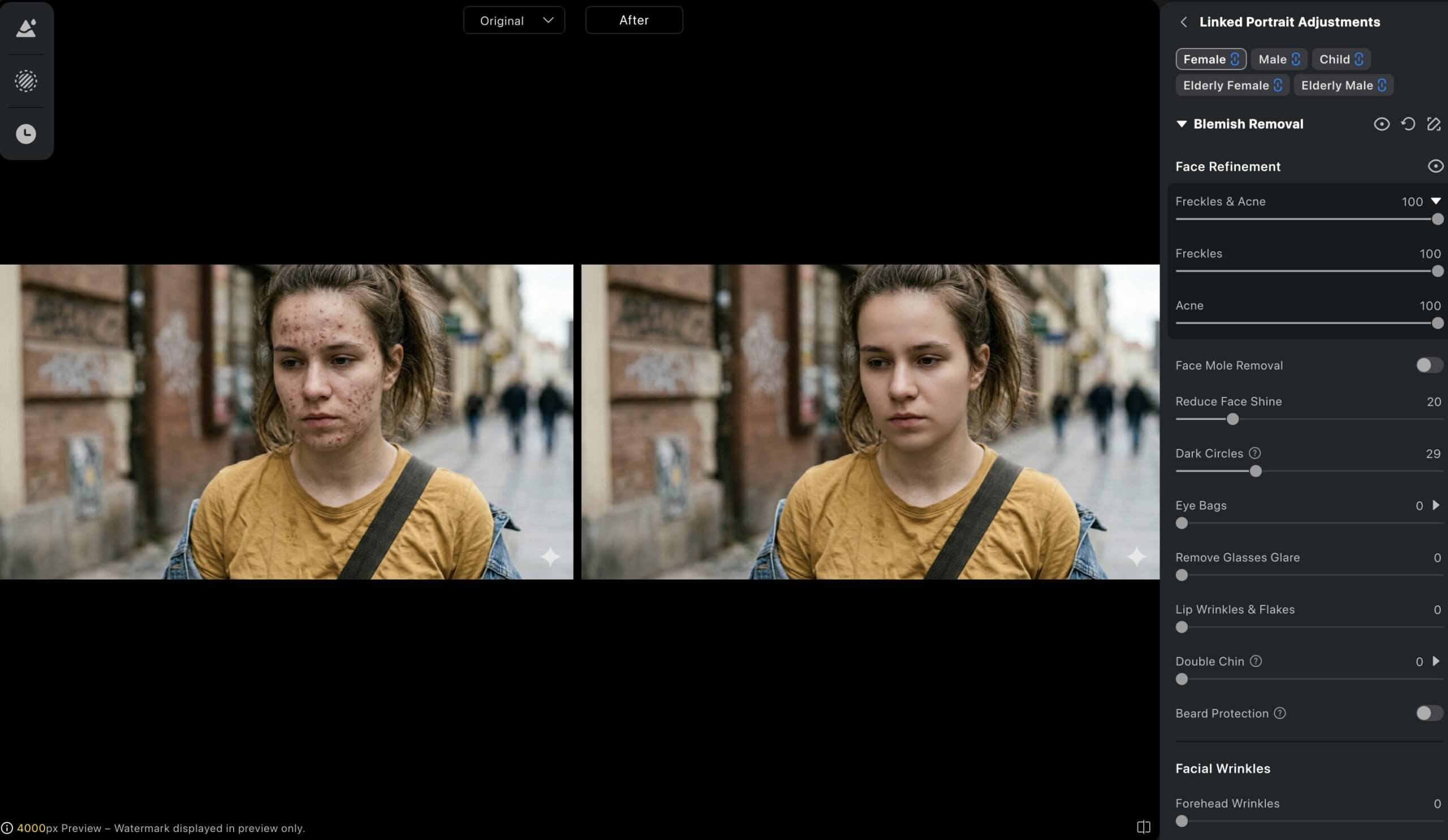 před a po retuši obličeje